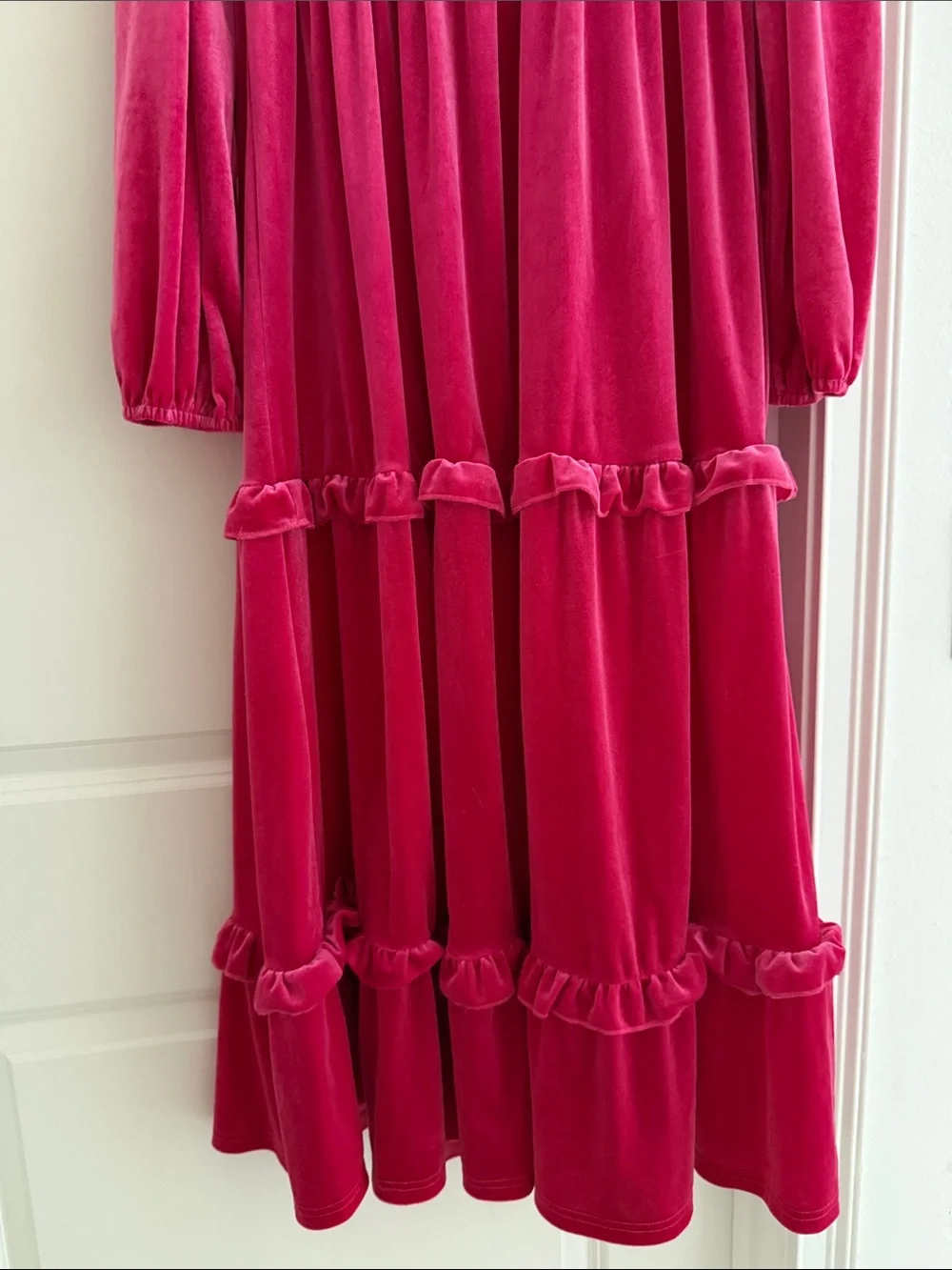 Girls' Fuchsia Smocked Velvet Long Sleeve Dress
